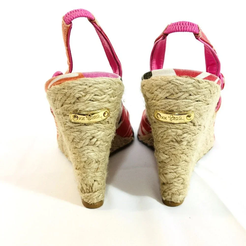 Lilly Pulitzer Sz 10M Espadrille Sling Back Wedge Logo Pink Floral Peep Toe